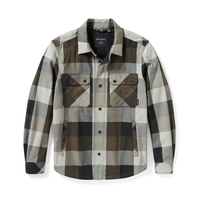 Harley-Davidson Mens Operative 2.0 Plaid Riding Shirt Jacket - Ghost Grey/Black Olive