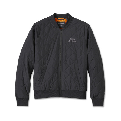 Womens Old English Rose Quilted Bomber - Harley Black