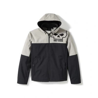 Harley-Davidson Mens Willie G Skull Water Repellent Softshell Jacket - Colorblock - Harley Black &amp; Ghost Grey