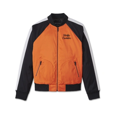 Harley-Davidson Womens Sedona Orange Satin Bomber Jacket - Colorblocked