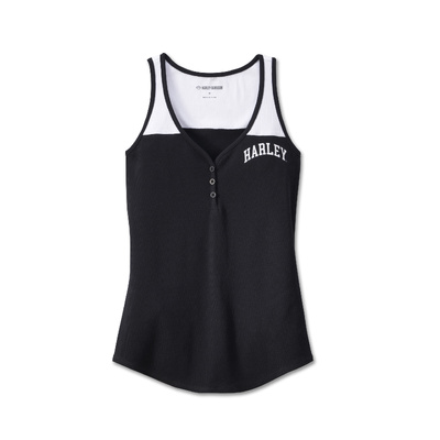 Harley-Davidson Womens Star Spangled Banner Henley Tank - Colorblocked - Black Beauty