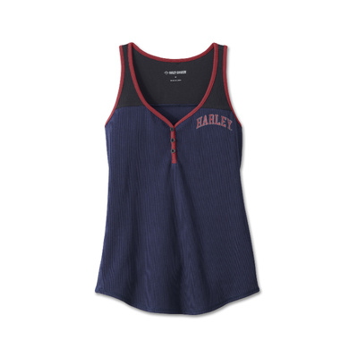 Harley-Davidson Womens Star Spangled Banner Henley Tank - Colorblocked - Peacoat