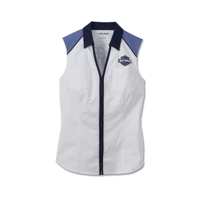 Harley-Davidson Liberty Sleeveless Zip Front Womens Shirt - Colorblocked Bright White