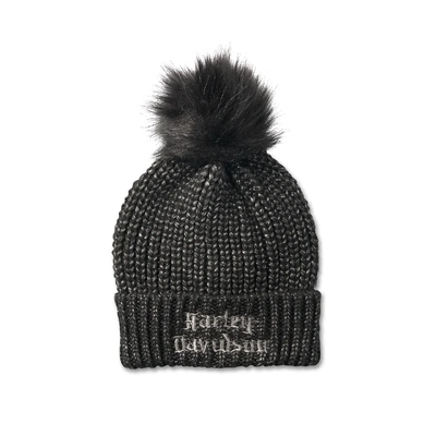 Harley-Davidson Womens Old English Pom Beanie - Harley Black - OSFM
