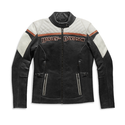 Harley-Davidson Women&#39;s Triple Vent Miss Enthusiast II Leather Riding Jacket - Colorblock