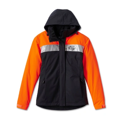 Harley-Davidson Womens Full Speed II Waterproof Colourblocked Rain Jacket - Black/Orange