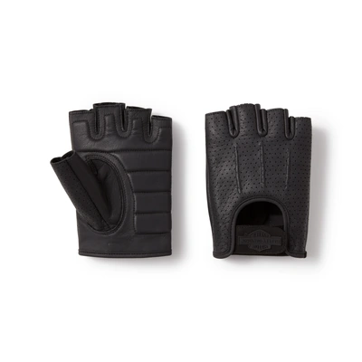 Harley-Davidson Mens Perforated Fingerless Leather Riding Gloves - Harley Black