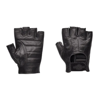 Harley-Davidson Mens Perforated Fingerless Leather Gloves - Black
