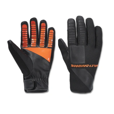 Harley-Davidson Mens Waterproof Dyna Knit Mixed Media Gloves - Harley Black/Harley Orange