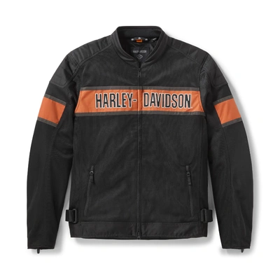 Harley-Davidson Mens Trenton Mesh Riding Jacket - Colorblock - Harley Black/Vintage Orange