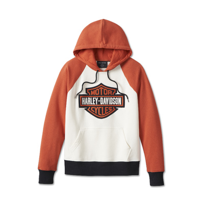 Womens Custom Colorblock Bar &amp; Shield Pullover Hoodie - Colorblocked/Vintage Orange