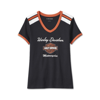Womens Iconic V-Neck Shoulder Stripe Tee - Black Beauty