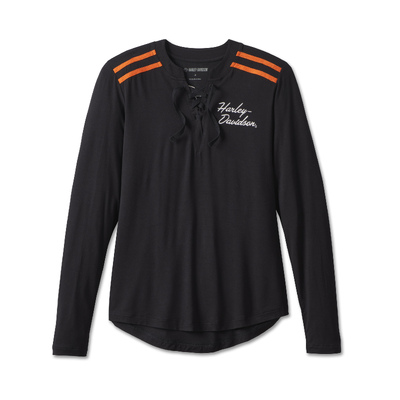 Womens Iconic Laced Front Henley - Black Beauty