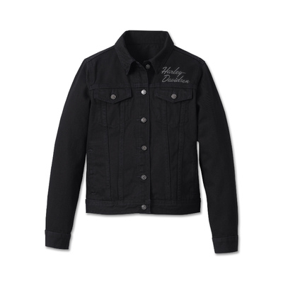 Womens Essential Bar &amp; Shield Denim Jacket - Black Denim