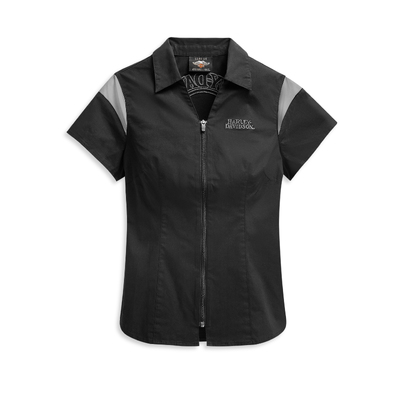 Womens Skull Logo Zip-Front Shirt - Black Beauty