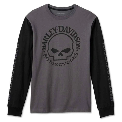 Harley-Davidson Mens Willie G Skull Long Sleeve Colorblocked Shirt - Black/Grey