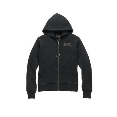 Womens Special Skull Zip Front Hoodie - Black Beauty