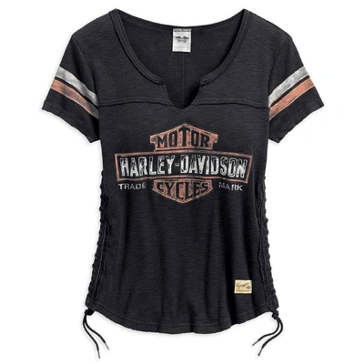 Harley-Davidson Womens Genuine Side Laced Short Sleeve Tee - Black