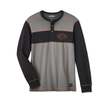 Harley-Davidson Mens Iron Bar Henley - Colorblocked - Harley Black