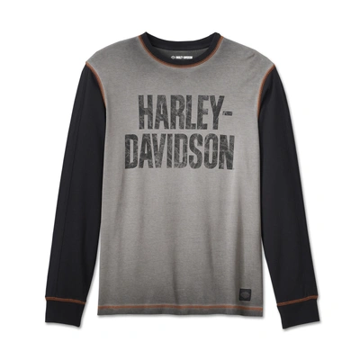Harley-Davidson Mens Iron Bar Long Sleeve Tee - Colorblocked - Harley Black