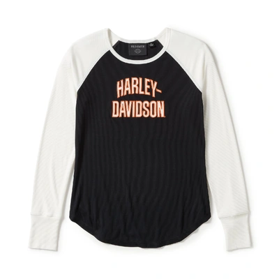 Harley-Davidson Womens Essential Arched Font Long Sleeve Raglan - Harley Black/Cloud Dancer