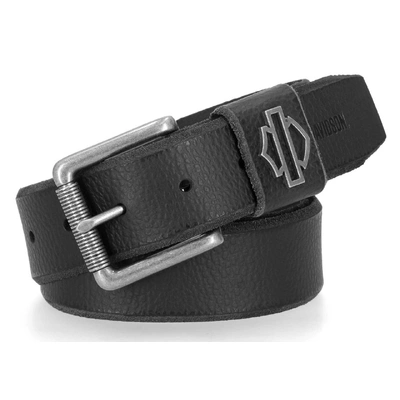 Harley-Davidson Mens Die Cut Open Bar &amp; Shield Genuine Leather Belt - Black