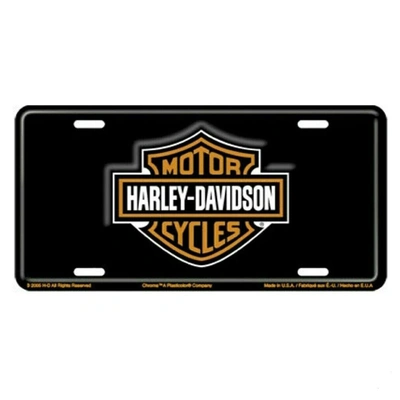 Harley Bar &amp; Shield Stamped Metal Front Plate - Black/Orange