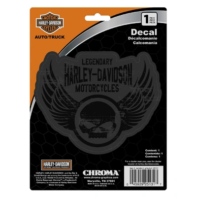 Harley-Davidson Winged Willie G Skull Logo Decal - Shiny/Matte Black - 6 x 8in