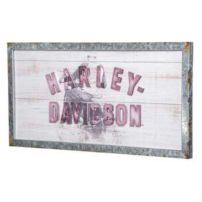 Harley-Davidson Rider Solid Wooden Rectangle Pub Sign With Galvanized Metal Frame