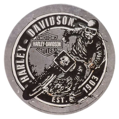 Harley-Davidson Embossed Dirt Track Racer Logo Round Tin Sign - 12 inches
