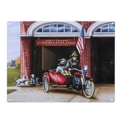 Harley-Davidson Embossed Firehouse Dogs Tin Sign - 12 x 15.75 inches