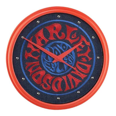 Harley-Davidson Embroidered Denim 1970s Psychedelic Clock - Red - 14 inch