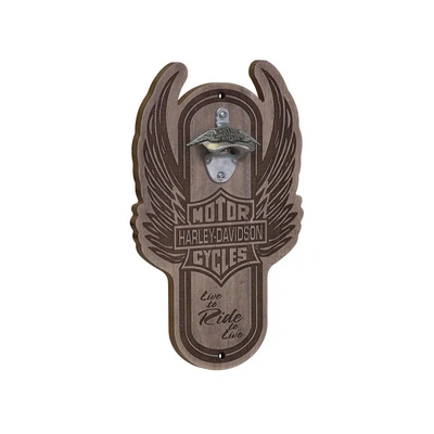 Harley-Davidson Winged Bar &amp; Shield Magnetic Wooden Bottle Opener