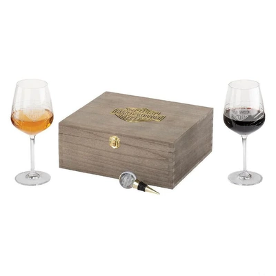 HARLEY Wine Gift Set - Two Wine Glasses, Stopper and Storage