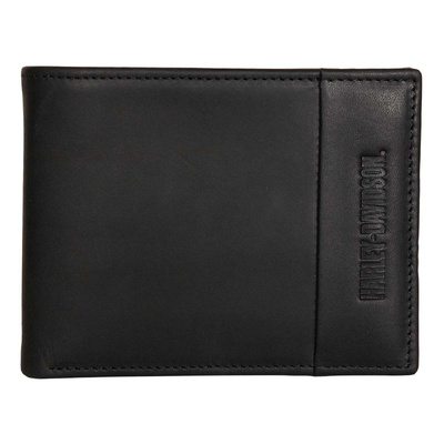 Harley-Davidson Mens H-D Signature Bi-Fold Genuine Leather RFID Wallet - Black