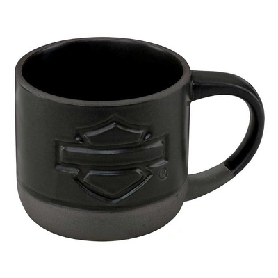 Harley-Davidson Open Bar &amp; Shield Pottery-Style Ceramic Mug - Tonal Grey Base
