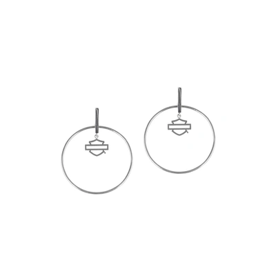 Harley-Davidson Womens Bar &amp; Shield Small Stick Post Circle Earrings - Stainless Steel 