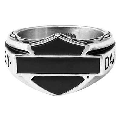 Harley-Davidson Mens Celtic Bar &amp; Shield Enamel Signet Ring - Stainless Steel