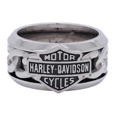 Harley-Davidson Mens Steel Chain Bar &amp; Shield Ring - Stainless Steel