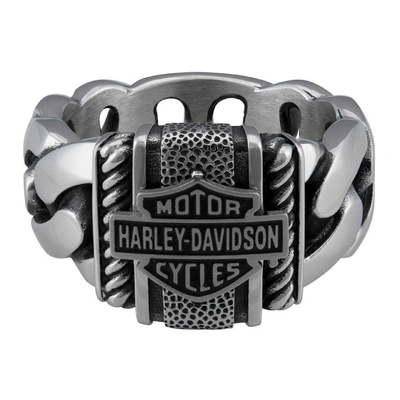 Harley-Davidson Mens Bar &amp; Shield Curb Link Metal Ring - Stainless Steel
