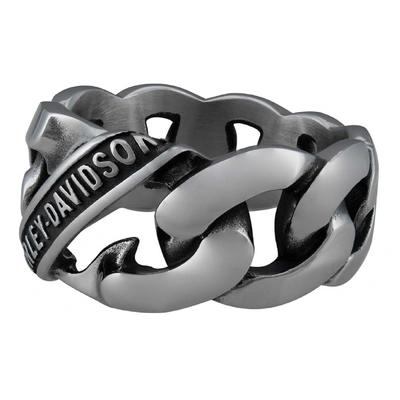 Harley-Davidson Mens Banner Curb Chain Link Steel Band Ring - Stainless Steel