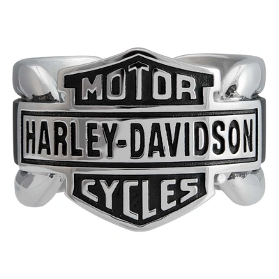 Harley-Davidson Mens Vintage Bar &amp; Shield Striped Ring - Stainless Steel