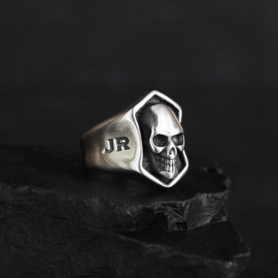 Johnny Reb Skull Shield Ring - Silver