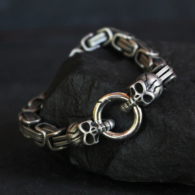 Johnny Reb Skull Chain Bracelet - Gunmetal Grey