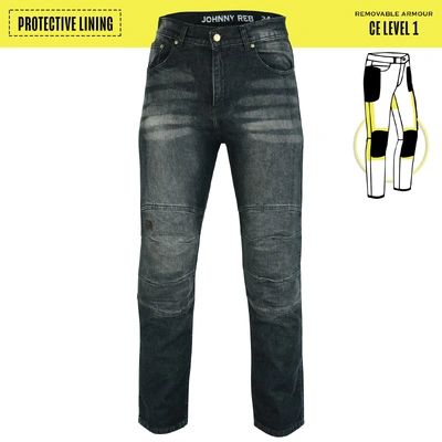 Johnny Reb Mens Biker Distressed Protective Jeans - Black