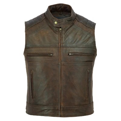 Johnny Reb Mens Botany Vintage Leather Vest - Brown