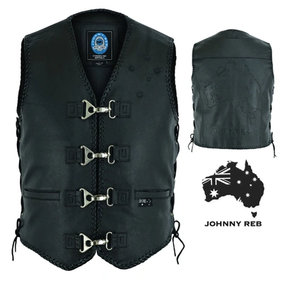 Johnny Reb Mens Aussie Flag Leather Vest - Black