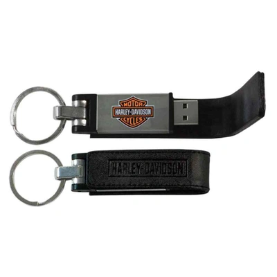 Harley-Davidson Bar &amp; Shield Metal USB Key Chain With Leather Case - Black