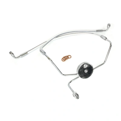 Magnum Lower Front Brake Line with T-Piece Fits Touring 1984-2007 with Dual Front Calipers - Sterling Chromite