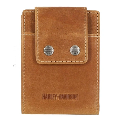 Harley-Davidson Mens Smooth Grain Snap Front Pocket Billfold Wallet - Brown